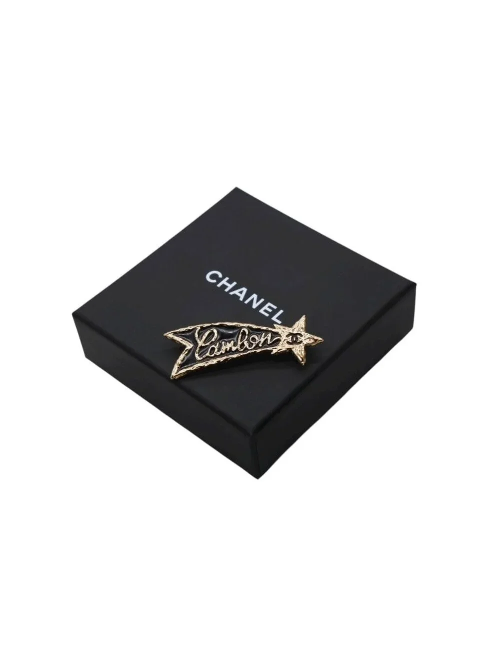 Chanel Brooch Shooting Star CC Logo Cambon Resin Metal Gold Black